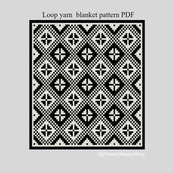 Loop yarn Finger knitted Mosaic Diamonds blanket pattern PDF Download