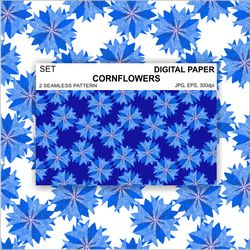 Flowers of Blue Cornflowers Digital JPG, EPS Paper for Scrapbooking, Fabric, Postcards, Seamless Pattern.