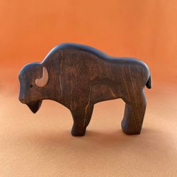 Wooden bison figurine - Wooden animals - Wooden natural toys - Woodland animals - Wood bison toy
