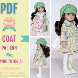 pdf pattern coat 13 inch doll, paola reina sewing pattern, dianna effner little darling clothes pattern, sewing for doll