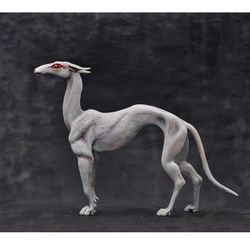 White dog Greyhound Original creature Figurine Sculpture  Art doll Toy animal
