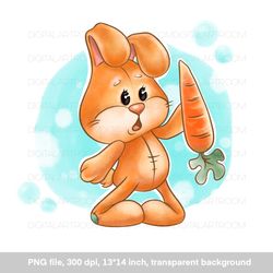 Red bunny with carrot, cute rabbit, png sublimation design