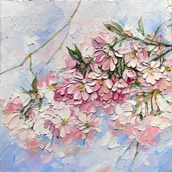 Cherry blossom art Sakura painting  floral hand painted original art impasto oil painting flower wall art by AlyonArt