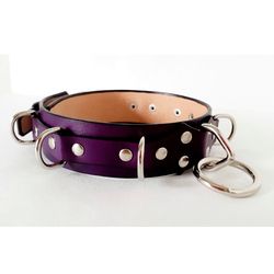 Submissive purple leather bdsm collar custom size
