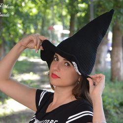 Adult witch hat Wizard hat Women Halloween costume crochet Personalized witch gift Custom fairy hat Fantasy clothing