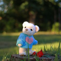 Teddy bear, Bear toy, Little bear, Cute handmade toy, Plush animals, Children's room. Plush polar bear.