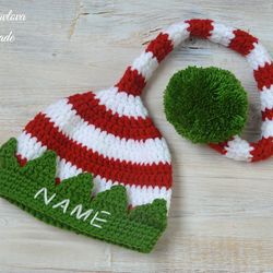 First Christmas baby elf hat Personalized beanie Boy girl Newborn infant toddler gender neutral cap Photo prop Xmas gift