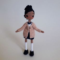 Miniature crochet doll. schoolgirl doll. Doll for gift. mini doll for decor