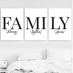 family sign wall decor family print set of 3 prints family printable family quotes home decor signs living room wall art