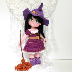 Witch crochet pattern PDF in English Amigurumi halloween doll removable clothes