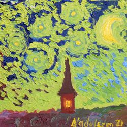 Vincent Evening Van Gogh Style Original Hand Made Oil Painting Canvas Panel Artwork 6х6 by NadyaLerm