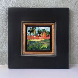 Pines Trees Painting Original Art Small Impasto Oil Painting 4 x 4 in by Verafe