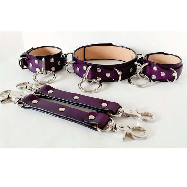 leather bdsm collar and wrist cuffs with two connectors.png