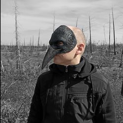 Crow skull face mask for halloween costume. Cosplay mask men. Black raven mask.