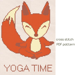 fox cross stitch, yoga cross stitch pattern, modern embroidery pdf pattern instant download /18/