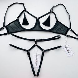 Frame Tassel Lingerie set, Black lingerie, Erotic lingerie, Sexy lingerie, Gift lingerie, Frame lingerie, BDSM lingerie