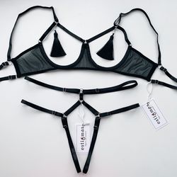 frame tassel lingerie set, black lingerie, erotic lingerie, sexy lingerie, gift lingerie, frame lingerie, bdsm lingerie