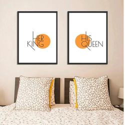 Bedroom Prints Set His Queen Her King Couples Bedroom Art Bedroom Quote Print Above Bed Wall Art Bedroom Decor Poster