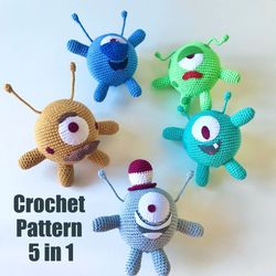 Crochet Pattern Brothers Martians 5 in 1. PDF
