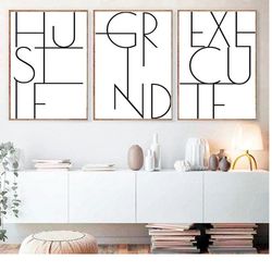 modern wall art hustle grind execute set of 3 prints office wall decor motivational quotes minimalist art home wall deco