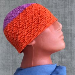 Beanie hippie hat bright colors knit unisex, Rasta hat for dreadlocks and long hair