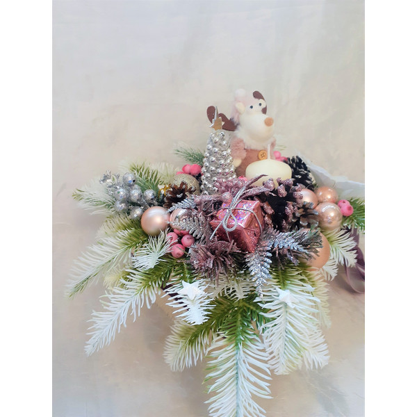Christmas floral arrangement, Christmas gift, Pink and silve - Inspire  Uplift