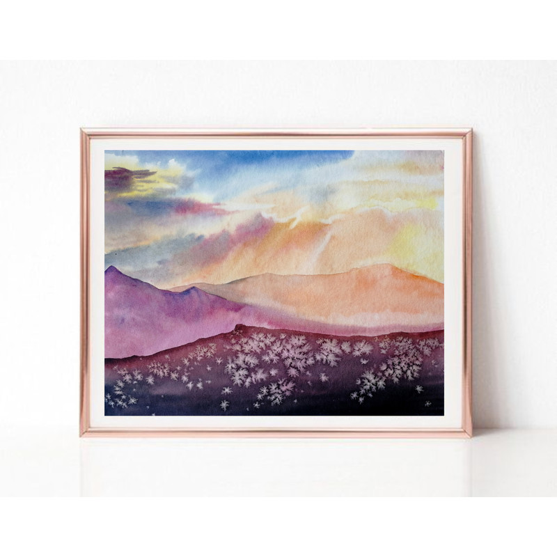 Horizontal Printable Art, Blue Wall Art, Blue Abstract Art, Bedroom Wall Art, Printable Watercolor, Watercolor Print, Landscape Print, Large.jpg