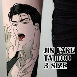 Jin fake tattoo Yaoi manhwa manga Temporary sticker tats sleeve Hot sexy cute guy Korean kawaii gift Otaku weeb design