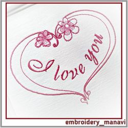 Machine embroidery design Heart with flowers "I love you"