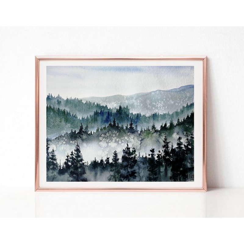 Horizontal Printable Art, Blue Wall Art, Blue Abstract Art, Bedroom Wall Art, Printable Watercolor, Watercolor Print, Landscape Print, Large.jpg