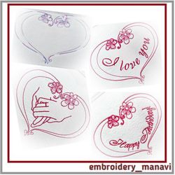 machine embroidery set of 4 designs of hearts