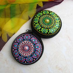 Hand-painted earphone case, Travel jewelry box, Travel jewelry organizer, Travel accessories, Small box for women