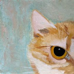 Eye cats Original oil painting pet portrait animal painting wall art 6 x 6 inches handmade