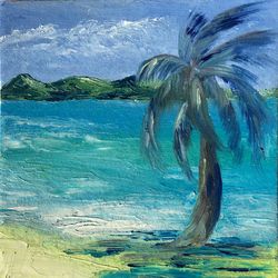 Original oil painting marine scenery beach