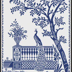 Monochrome cross stitch / Vintage digital pattern pdf / Peacock
