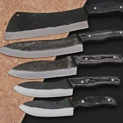 Custom Handmade Forged Carbon Steel Chef Kitchen Knives Sets