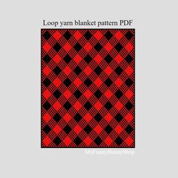 Loop yarn Finger Knitted Buffalo plaid blanket  pattern PDF Download