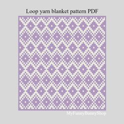 Loop yarn Finger knitted Diamonds baby blanket pattern PDF Download