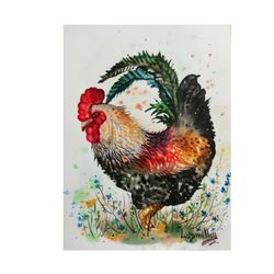 Farm Animals Painting Original Watercolor Art Work On Fabriano Paper 300 gr Rooster Wall Art