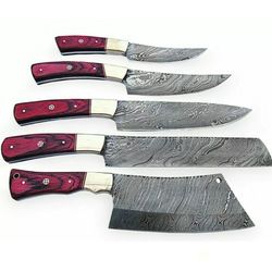Custom Hand Forged Damascus Steel Kitchen Knives Set