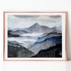 Neutral Abstract Art, Landscape Watercolor Painting, Mountain Painting, Original Art, Best Wall Art for Living Room