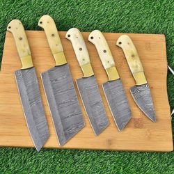 custom hand forged knife set with camel bone handles - unmatched quality