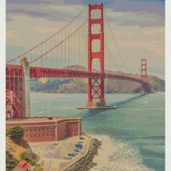 PDF Counted Vintage Cross Stitch Pattern | Travel Poster of San Francisco | Golden Gate Bridge | 3 Sizes