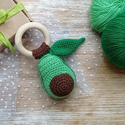 Baby rattle avocado wooden teething ring for baby, cute avocado