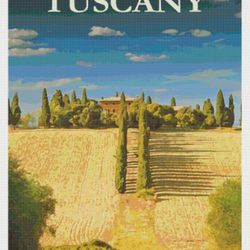 PDF Counted Vintage Cross Stitch Pattern | Travel Poster of Tuscany | 3 Sizes