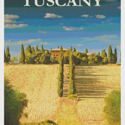 pdf counted vintage cross stitch pattern | travel poster of tuscany | 3 sizes