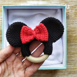 Teething wooden ring mouse for baby shower gift