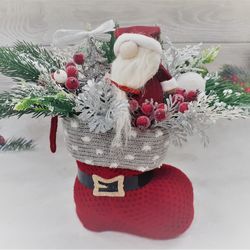 Christmas Stocking Centerpiece, Santa Christmas boot, Christmas Stocking arrangement, Christmas gift, Christmas decor