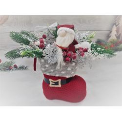 Christmas Stocking Centerpiece, Santa Christmas boot, Christmas Stocking arrangement, Christmas gift, Christmas decor