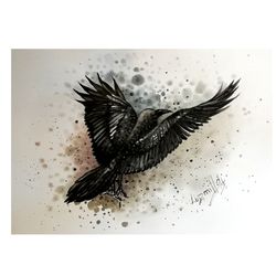 Crow Painting Original Watercolor Art Birds Painting Pictures For Home Decoration Unique Gift Idea